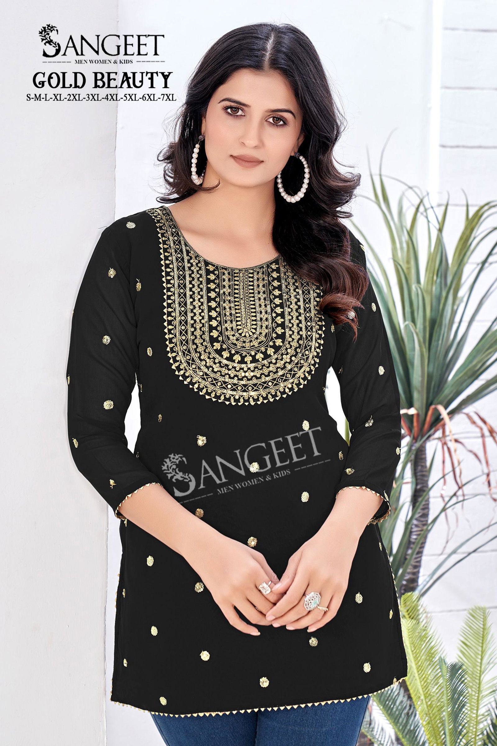 Sangeet Gold Beauty Georgette Lining Gold Embroidered Kurti Collection